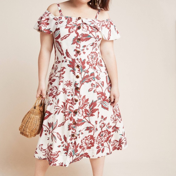 Anthropologie Oahu Floral Linen A-line Dress with Removable Straps Size 18W - Picture 4 of 7